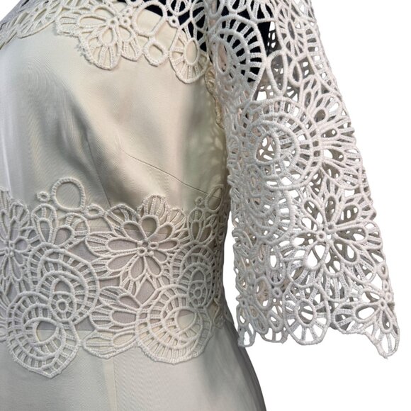 Lela Rose Size 2 Lace Overlay Cream Dress Elegant Knee-Length - Picture 9 of 14